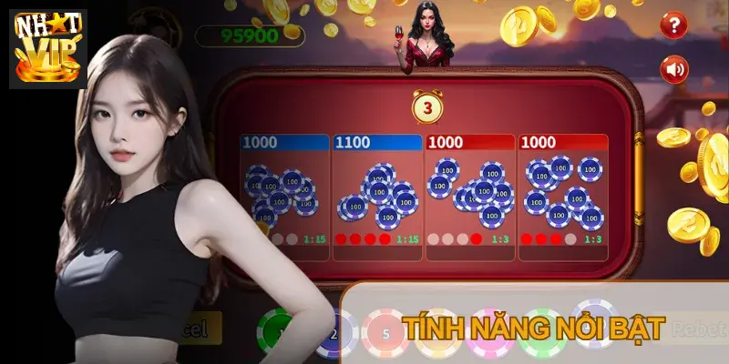 Xóc Đĩa Tứ Linh nổi bật với nhiều tính năng như chíp cược, hiển thị tiền cược,...